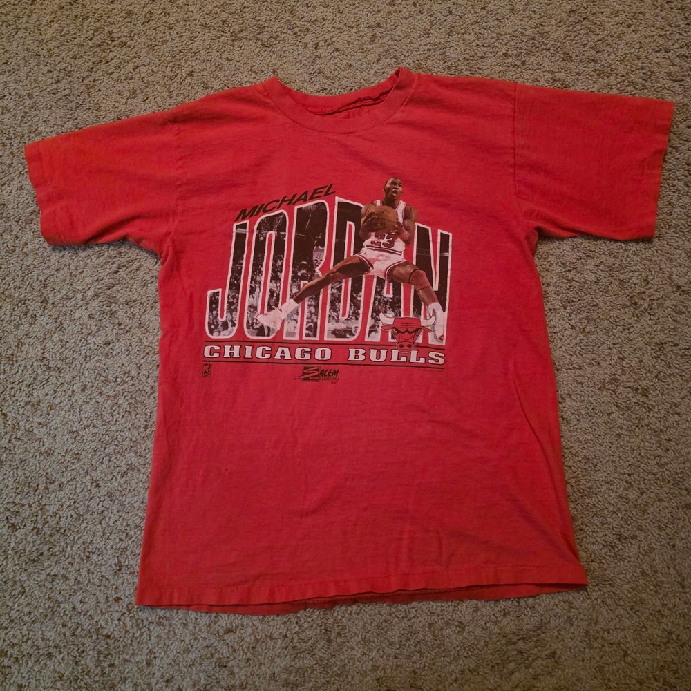 Vintage 1990 Michael Jordan Chicago Bulls Salem Sportswear Red T-Shirt Mens M‎